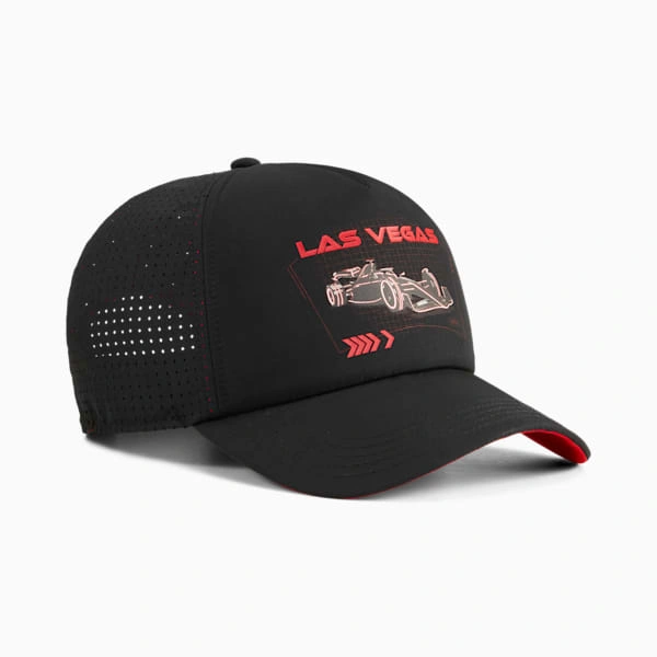 F1® Las Vegas Trucker Hat: Caipín Puma, buaiteach agus spraíúil, le haghaidh lá mór.